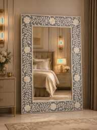 Gray Bone Inlay Designer Floral Pattern Mirror Frame With Complimentary - thumbnail 1