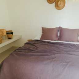 Linen Waffle Blanket in Dusty Lavender. Bed Throw Lilac. Blanket - thumbnail 2