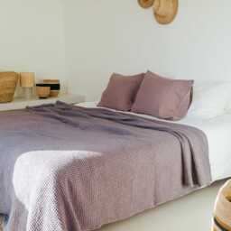 Linen Waffle Blanket in Dusty Lavender. Bed Throw Lilac. Blanket - thumbnail 3