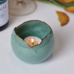 Set Of 2 Turquoise Ceramic Handmade Candle Holders, Votive Holder Set, Living Room, Entrance Decor, Bedside Gift For Her - thumbnail 2