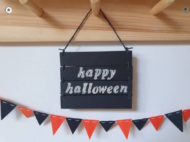 Black Happy Halloween Sign Wall Art Home Decor, Hanging Housewarming Gift - image 1
