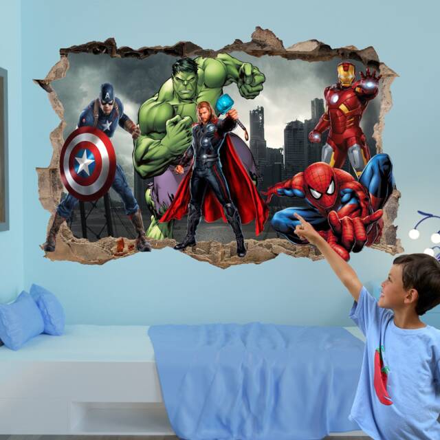 Super Wall Stickers Heroes Spiderman Hulk Avengers Decal Mural Poster Kids Boys Room Decor 1112 - image 1