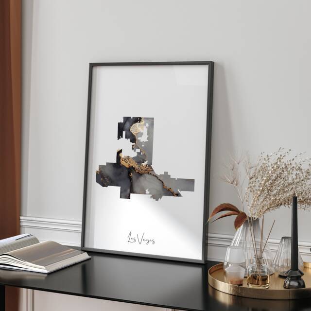 Las Vegas Map Black & Gold Wall Art Print - Nevada Usa United States Of America [Ev] - image 1