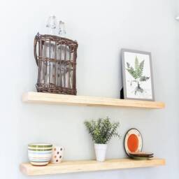 2x Floating Narrow Shelves 15cm, Set Of 2 With Hidden Brackets, Custom Size, Reclaimed Solid Wood, For Brick Masonry Wall - thumbnail 1