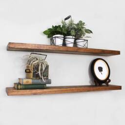 2x Floating Narrow Shelves 15cm, Set Of 2 With Hidden Brackets, Custom Size, Reclaimed Solid Wood, For Brick Masonry Wall - thumbnail 2