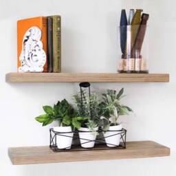 2x Floating Narrow Shelves 15cm, Set Of 2 With Hidden Brackets, Custom Size, Reclaimed Solid Wood, For Brick Masonry Wall - thumbnail 3