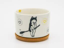 Husky Dog Ceramic Succulent Pot With Bamboo Tray - 3.15'' - thumbnail 1
