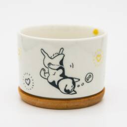 Husky Dog Ceramic Succulent Pot With Bamboo Tray - 3.15'' - thumbnail 2