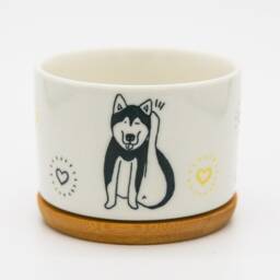 Husky Dog Ceramic Succulent Pot With Bamboo Tray - 3.15'' - thumbnail 3