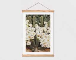 25 Inch Poster Hanger - White Flowering Cactus Canvas Print With Wood Hanger-Farmhouse Sign - Gift For Her - thumbnail 1