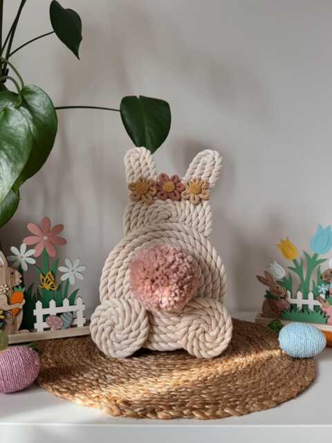 Macrame Easter Bunny Wall Hanging - Boho Pom Decor - image 1