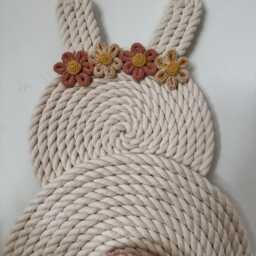 Macrame Easter Bunny Wall Hanging - Boho Pom Decor - thumbnail 3