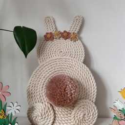Macrame Easter Bunny Wall Hanging - Boho Pom Decor - thumbnail 4