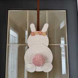 Macrame Easter Bunny Wall Hanging - Boho Pom Decor - thumbnail 2