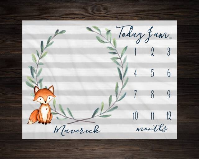 Baby Milestone Blanket Fox Month Growth Tracker Fleece Shower Newborn Gift Minky Boy Neutral Nursery - image 1