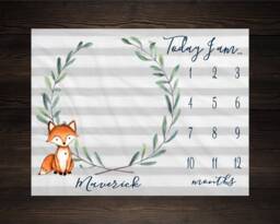 Baby Milestone Blanket Fox Month Growth Tracker Fleece Shower Newborn Gift Minky Boy Neutral Nursery - thumbnail 1