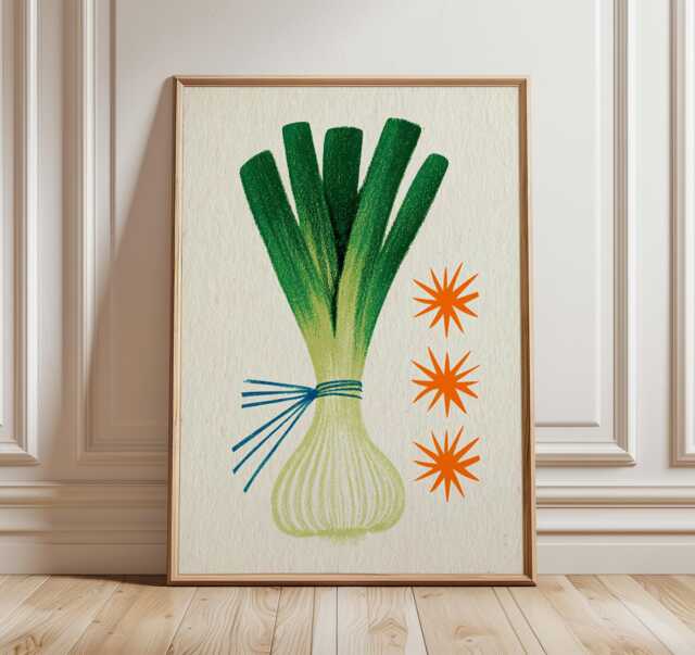 Leek Kitchen Wall Art, Minimalist Vegetable Poster, Retro Food Illustration, Modern Kitchen Decor Print, Scandinavian Style Artwork - image 1