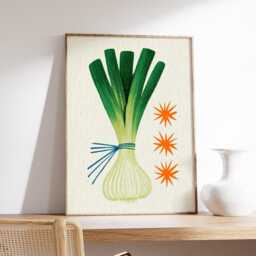 Leek Kitchen Wall Art, Minimalist Vegetable Poster, Retro Food Illustration, Modern Kitchen Decor Print, Scandinavian Style Artwork - thumbnail 2