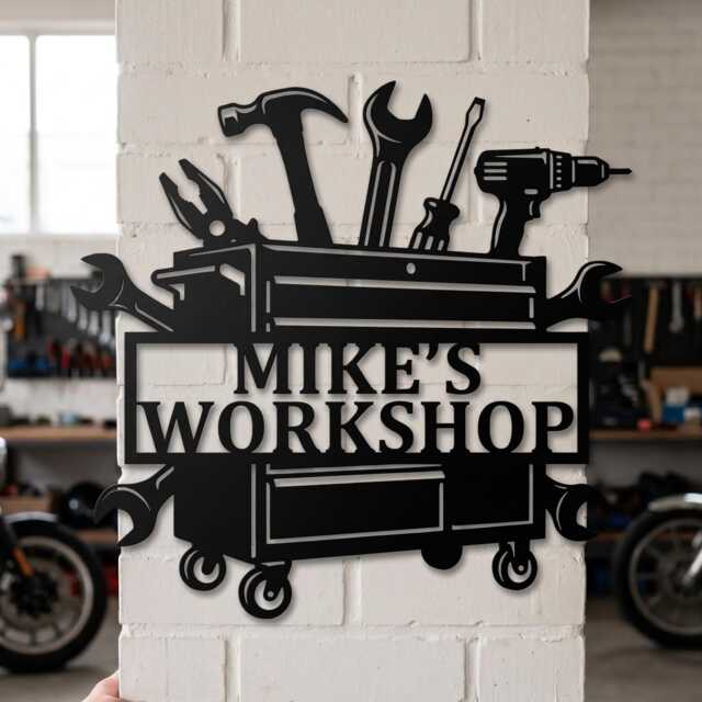 Personalized Toolbox Metal Sign, Custom Mechanic Workshop Wall Art, Garage Sign - image 1