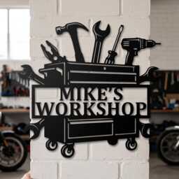 Personalized Toolbox Metal Sign, Custom Mechanic Workshop Wall Art, Garage Sign - thumbnail 1