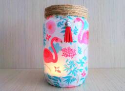 Flamingo Decoupage Jar With String Lights Tropical Party Decor - thumbnail 1