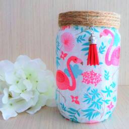 Flamingo Decoupage Jar With String Lights Tropical Party Decor - thumbnail 2