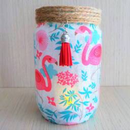 Flamingo Decoupage Jar With String Lights Tropical Party Decor - thumbnail 3