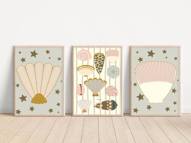 Shell & Ocean Themed Prints For A Nursery, Little Girls Room Or Playroom. - Prints Only - image 1