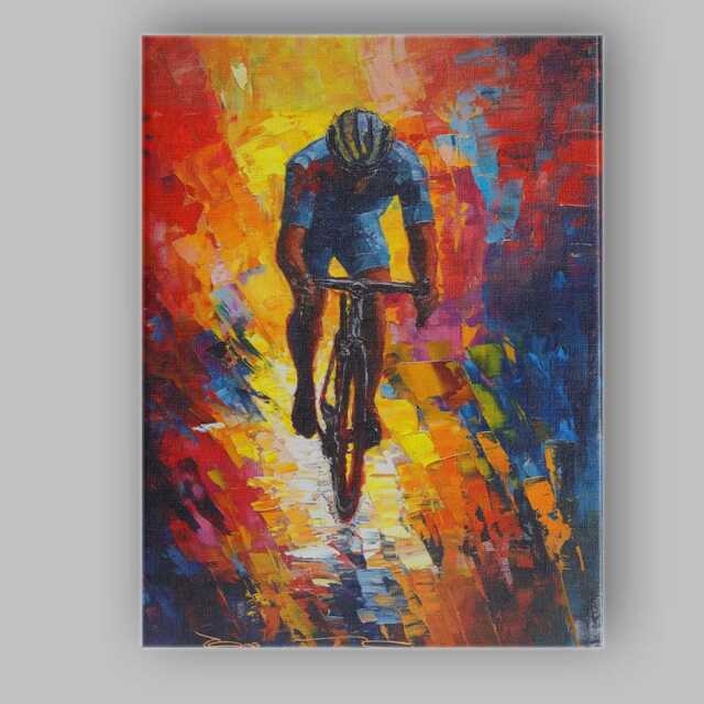 Colourful Solo Road Cyclist Modern Expressionist Sports Painting Canvas Wall Art Print Decor Picture Ready To Hang - image 1