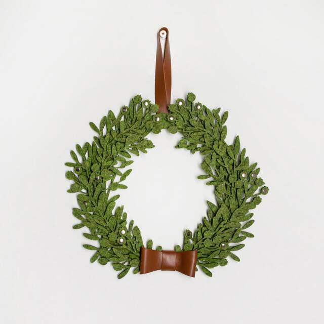 Green Felt Christmas Wreath Handmade Floral Door Decor - image 1