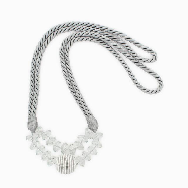 Decopro Beautiful Pair Of Light Minty Grey, Pearl Bead Rope Holdback With 39 1/2 Inch Spread - Embrace, Set Two Decorative Tiebacks - image 1