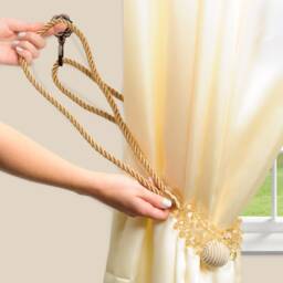 Decopro Beautiful Pair Of Light Minty Grey, Pearl Bead Rope Holdback With 39 1/2 Inch Spread - Embrace, Set Two Decorative Tiebacks - thumbnail 2