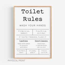 Toilet Rules Print, Funny Bathroom Prints, Wall Art, Fun Decor, Washroom Signs, Ladies & Gentlemen Sign - thumbnail 2