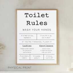 Toilet Rules Print, Funny Bathroom Prints, Wall Art, Fun Decor, Washroom Signs, Ladies & Gentlemen Sign - thumbnail 1
