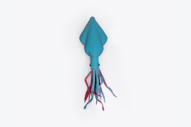 Teal & Magenta Squid, Kangaroo Leather, Home Decoration, Wall Decor, Stuffed Animal, Leather Craft, Handmade - image 1