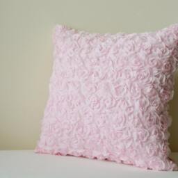 Light Pink Rosette Pillow Cover , 3-D Roses Cushion Powder Rose Decorative Scatter - thumbnail 4