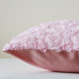 Light Pink Rosette Pillow Cover , 3-D Roses Cushion Powder Rose Decorative Scatter - thumbnail 2