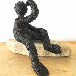 Sale 25% - Instead Of ???115 A Gaze Into The Distance Wire Sculpture Looking Out On Beautiful Natural Stone Handmade Art Unique Piece - thumbnail 2