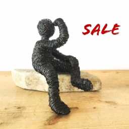 Sale 25% - Instead Of ???115 A Gaze Into The Distance Wire Sculpture Looking Out On Beautiful Natural Stone Handmade Art Unique Piece - thumbnail 1