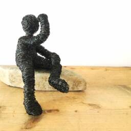 Sale 25% - Instead Of ???115 A Gaze Into The Distance Wire Sculpture Looking Out On Beautiful Natural Stone Handmade Art Unique Piece - thumbnail 4