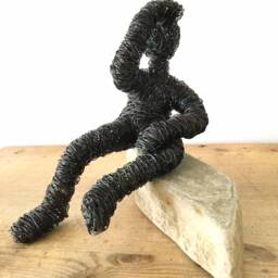Sale 25% - Instead Of ???115 A Gaze Into The Distance Wire Sculpture Looking Out On Beautiful Natural Stone Handmade Art Unique Piece - thumbnail 3