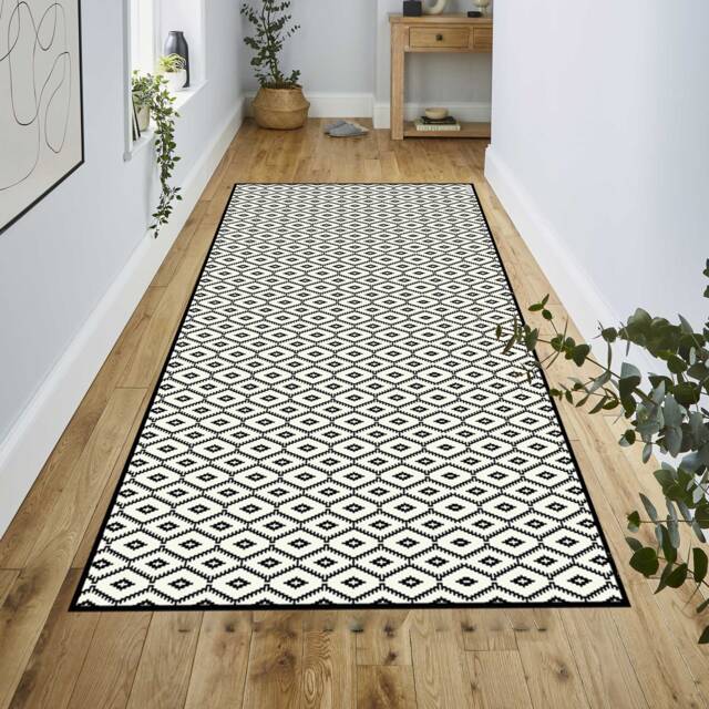 Black Geometric Vinyl Floor Mat Kitchen Rug, PVC Art Mat - image 1