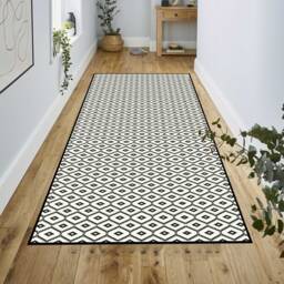 Black Geometric Vinyl Floor Mat Kitchen Rug, PVC Art Mat - thumbnail 1