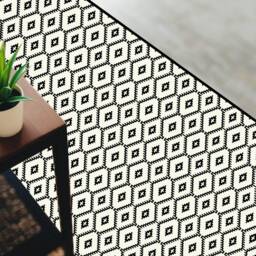 Black Geometric Vinyl Floor Mat Kitchen Rug, PVC Art Mat - thumbnail 2