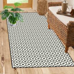 Black Geometric Vinyl Floor Mat Kitchen Rug, PVC Art Mat - thumbnail 3