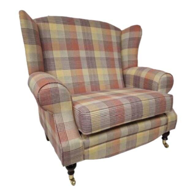 Queen Anne Wingback Fireside Chair Extra Wide Tartan Armchair - image 1