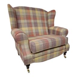 Queen Anne Wingback Fireside Chair Extra Wide Tartan Armchair