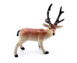 Miniature Ceramic Deer Buck Forest Animal Little Brown Beige Figurine Small Statue Tiny Decoration Hand Painted Collectible Figure Deco - thumbnail 1