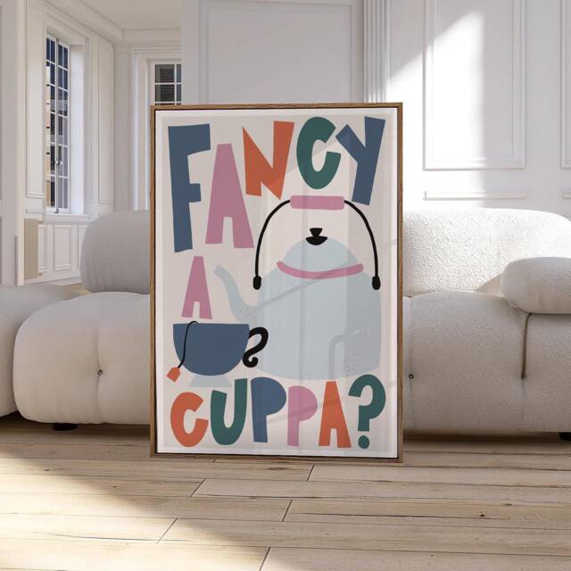 Retro Fancy A Cuppa Kitchen Print, Cute Tea Gift For Foodie, Lover Wall Art 2719 - image 1