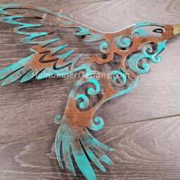 Metal Hummingbird Wall Art, Hand-Painted Rustic Home Decor - 13.5x11 Inches - thumbnail 2